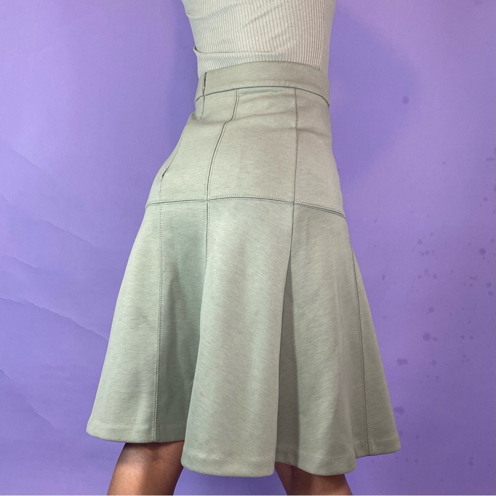 Sage Green Flare Midi Skirt - Picture 3 of 6